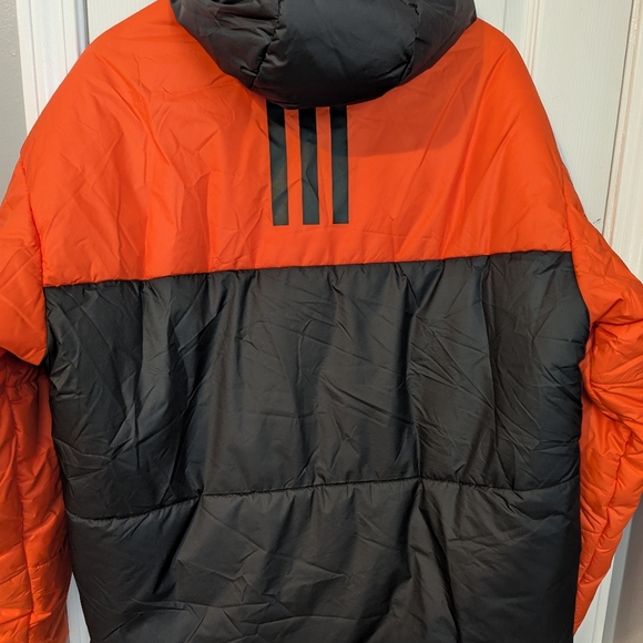 Adidas 3-Stripes BSC 3S Puffy Hooded Jacket Orange Size XL  HG4885 - Picture 2 of 9